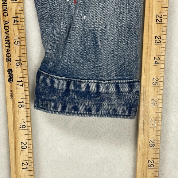 Smoke Rise: Distressed Streetwear Denim Jacket w/Red Accents & frayed details - Picture 14 of 14